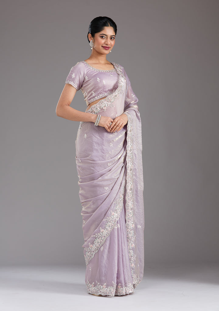 Lavender Satin Gotapatti Saree With Matching Blouse Piece