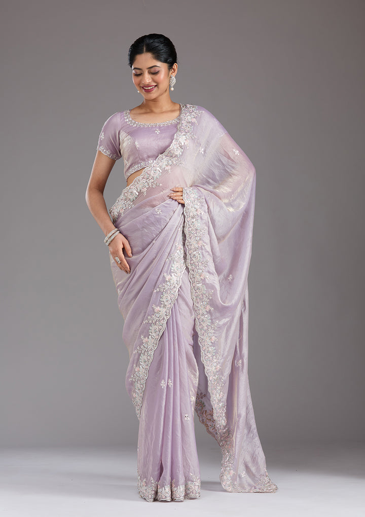 Lavender Satin Gotapatti Saree With Matching Blouse Piece