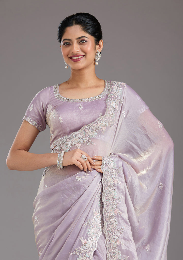 Lavender Satin Gotapatti Saree With Matching Blouse Piece