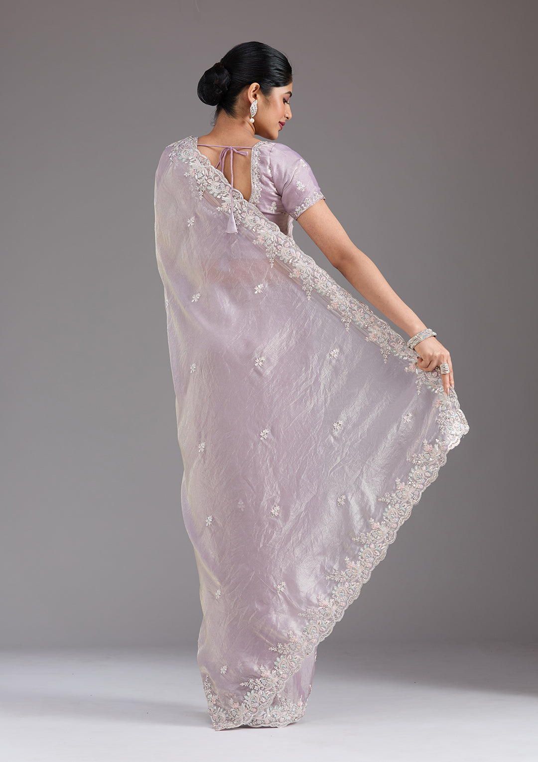 Lavender Satin Gotapatti Saree With Matching Blouse Piece