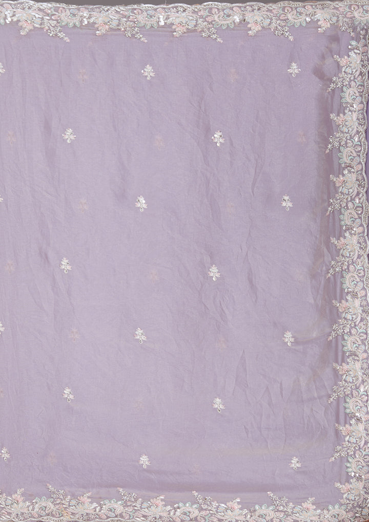 Lavender Satin Gotapatti Saree With Matching Blouse Piece