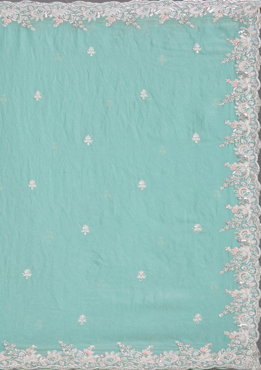 Pista Green Satin Gotapatti Saree With Matching Blouse Piece