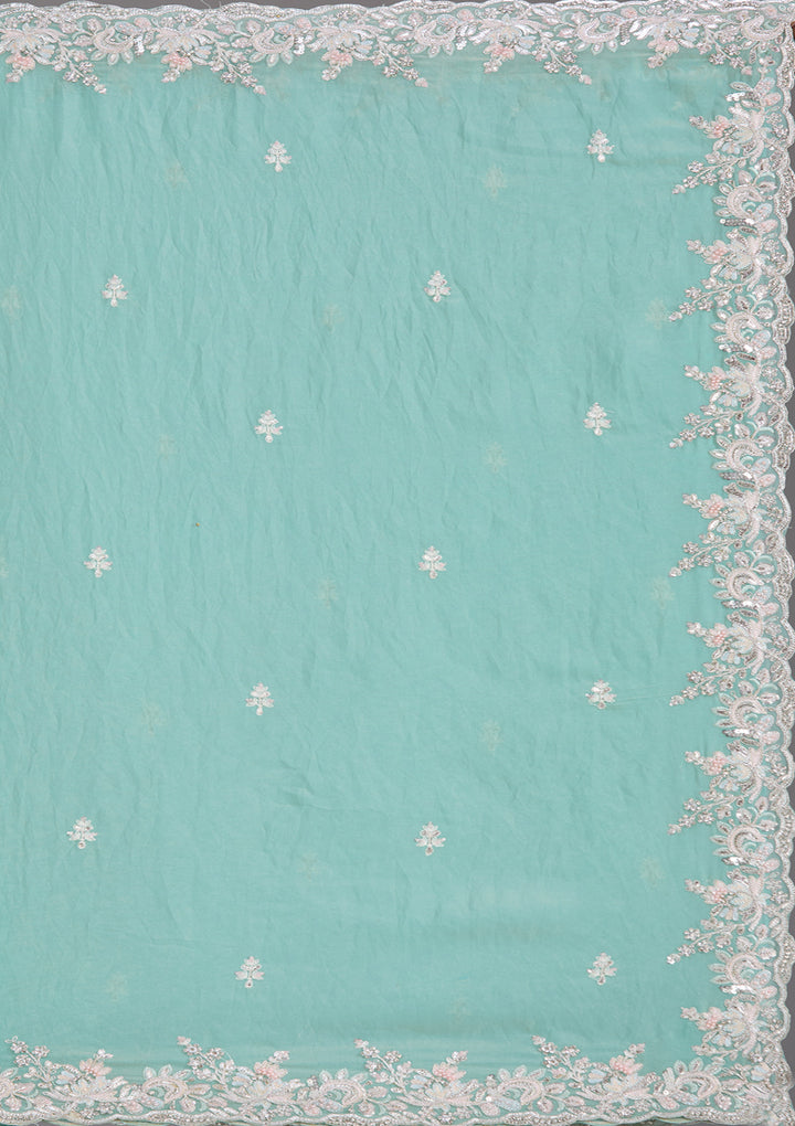 Pista Green Satin Gotapatti Saree With Matching Blouse Piece