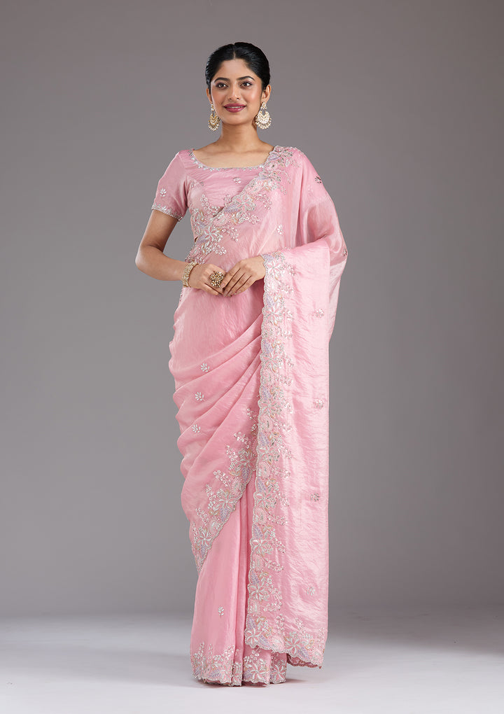 Baby Pink Gotapatti Satin Saree