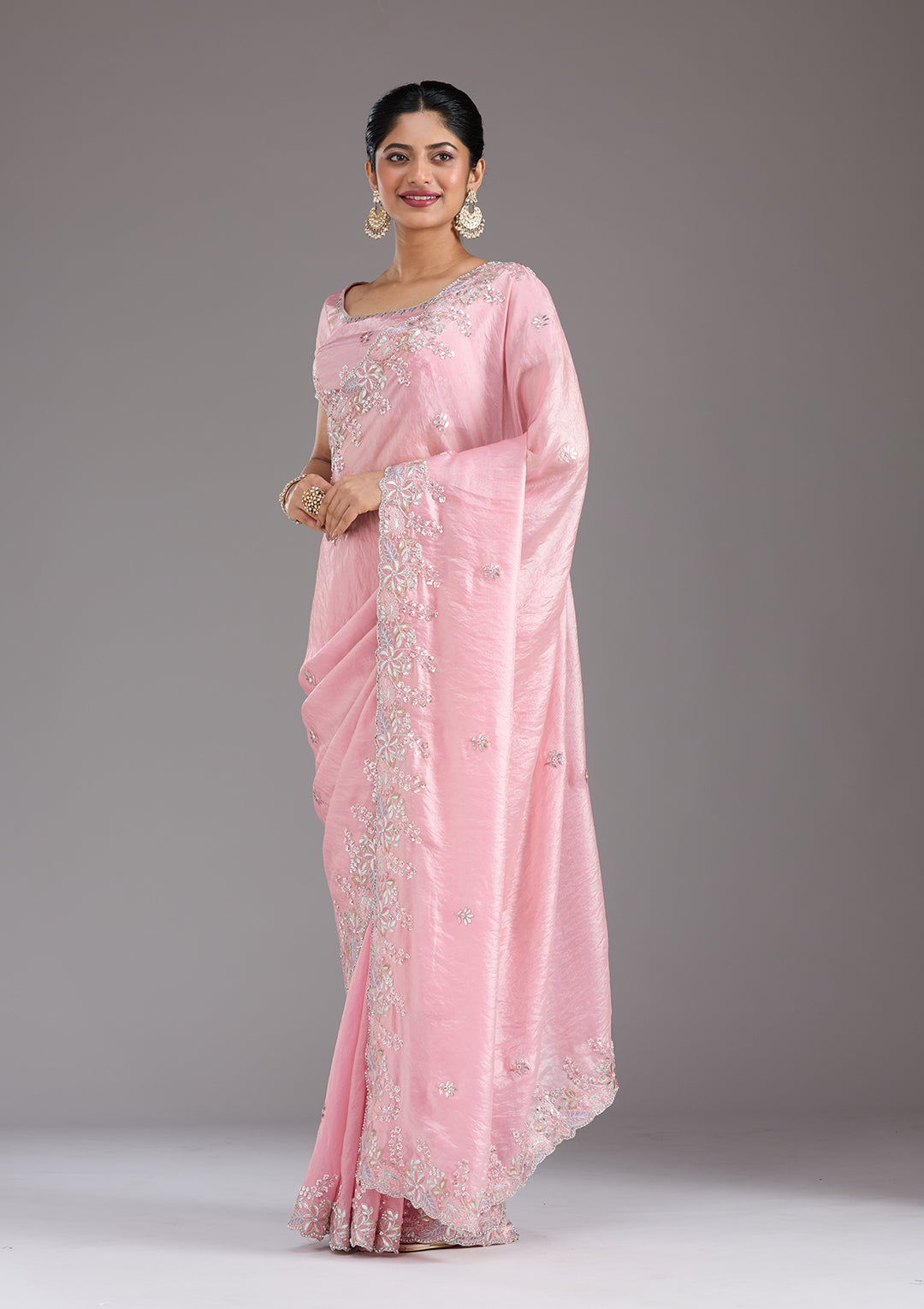 Baby Pink Gotapatti Satin Saree