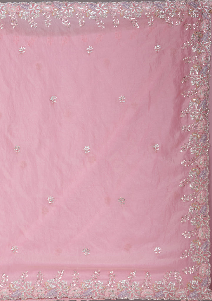 Baby Pink Gotapatti Satin Saree