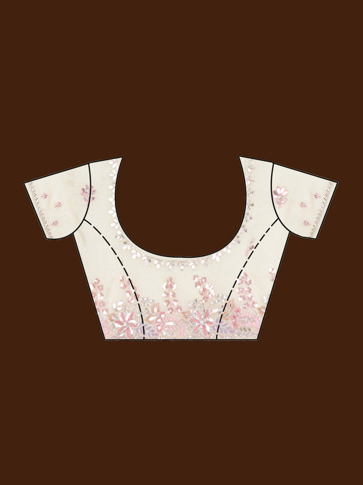 Cream Gotapatti Satin Saree