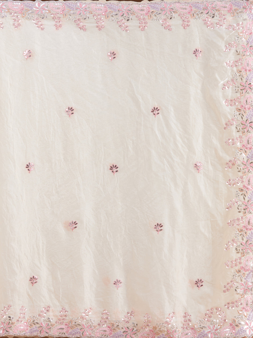 Cream Gotapatti Satin Saree