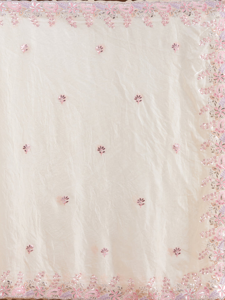 Cream Gotapatti Satin Saree