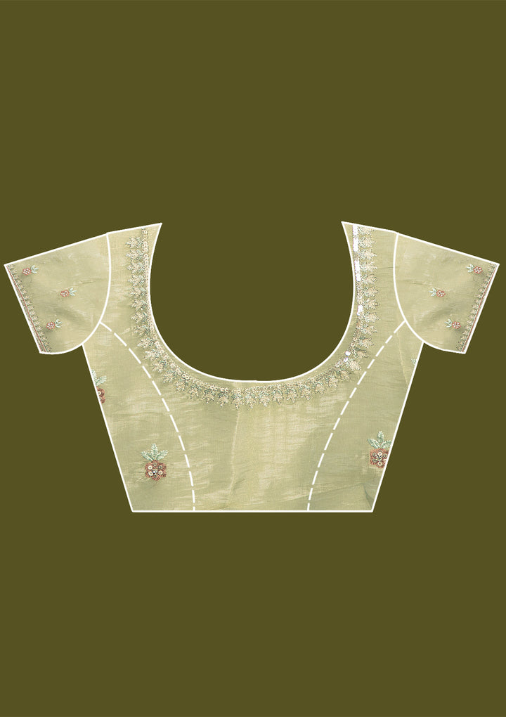 Pista Green Sequins Tissue Saree