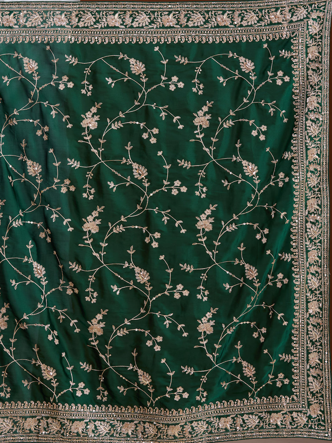 Bottle Green Aariwork Satin Saree
