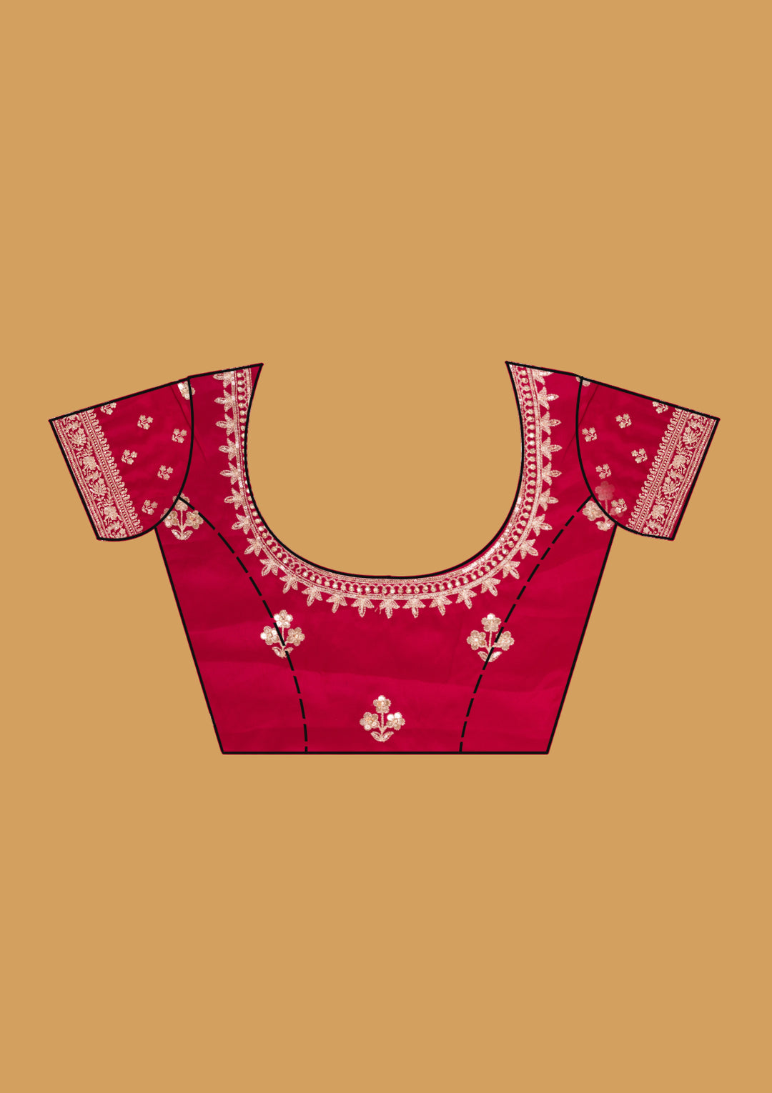 Maroon Satin Aariwork Saree With Matching Blouse Piece