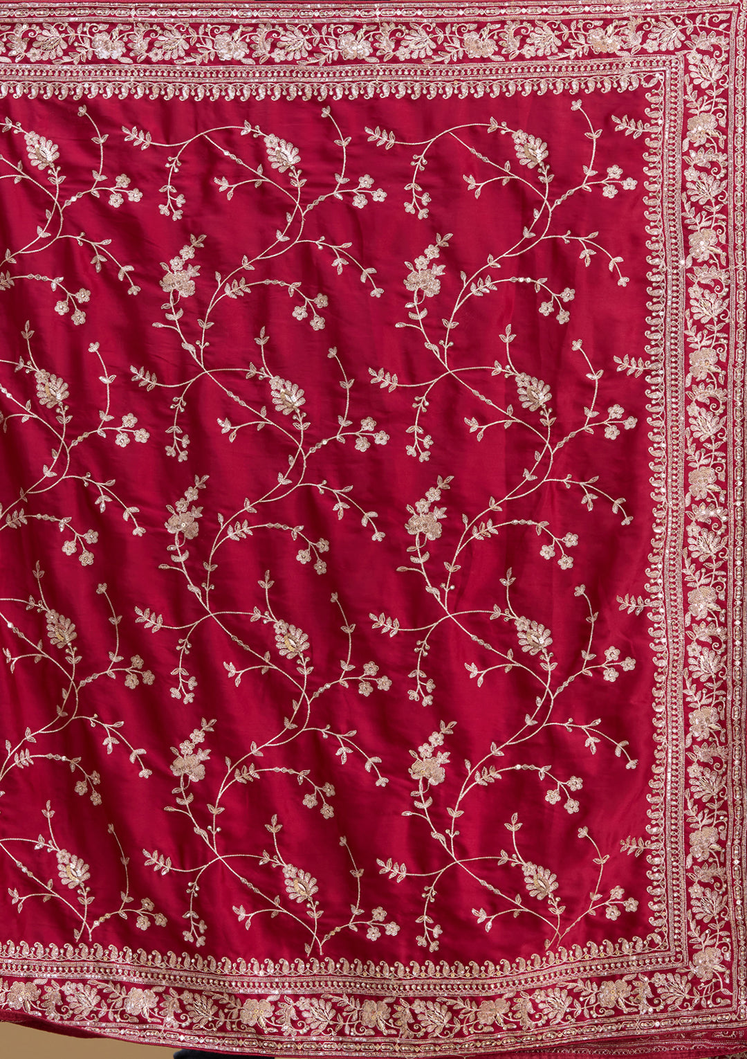 Maroon Satin Aariwork Saree With Matching Blouse Piece