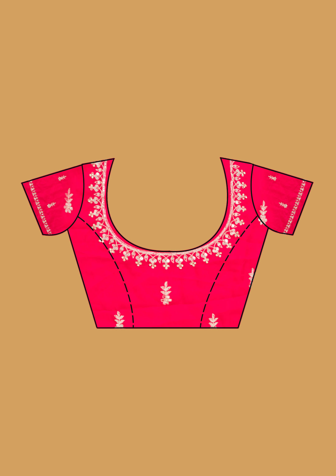 Rani Pink Satin Aariwork Saree With Matching Blouse Piece