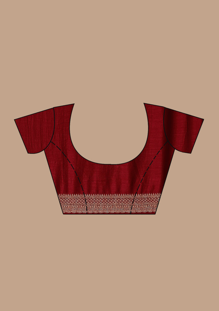 Maroon Soft Raw Silk Antique Zariwork Saree With Matching Blouse Piece
