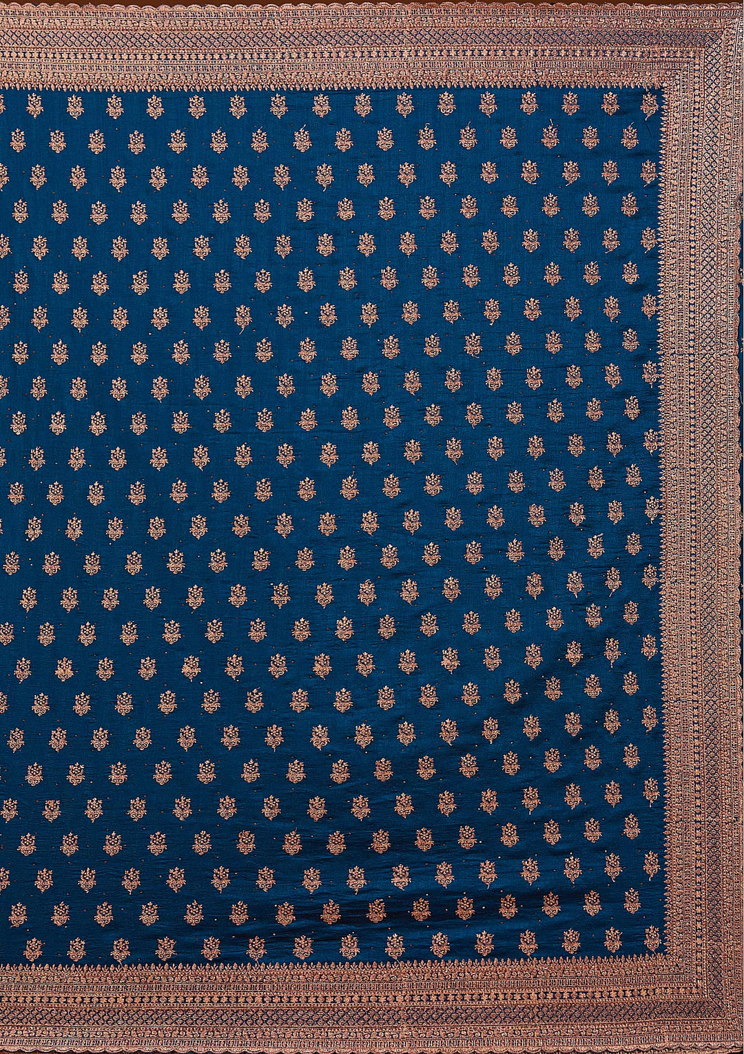 Peacock Blue Soft Raw Silk Antique Zariwork Saree With Matching Blouse Piece