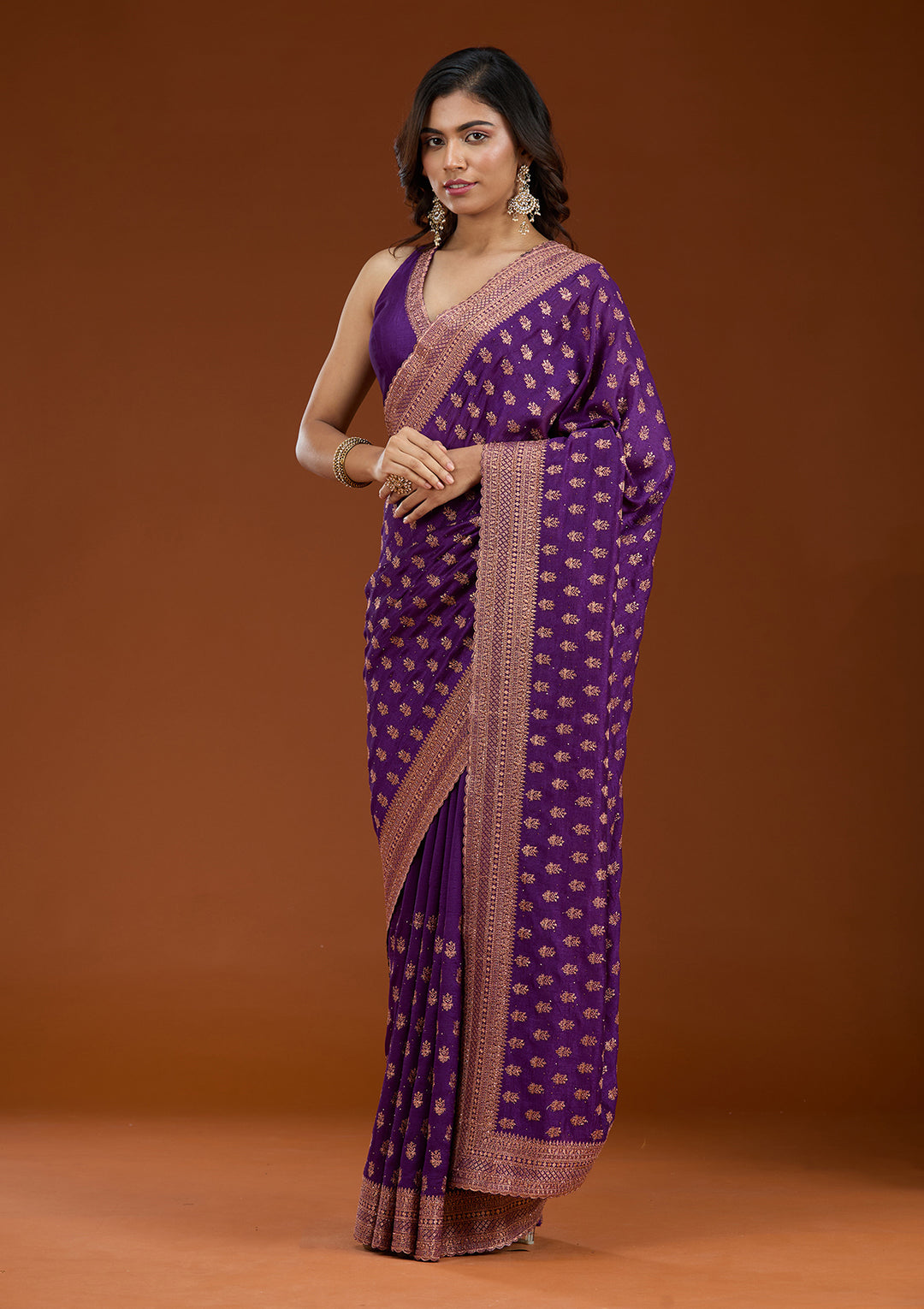 Purple Soft Raw Silk Antique Zariwork Saree With Matching Blouse Piece