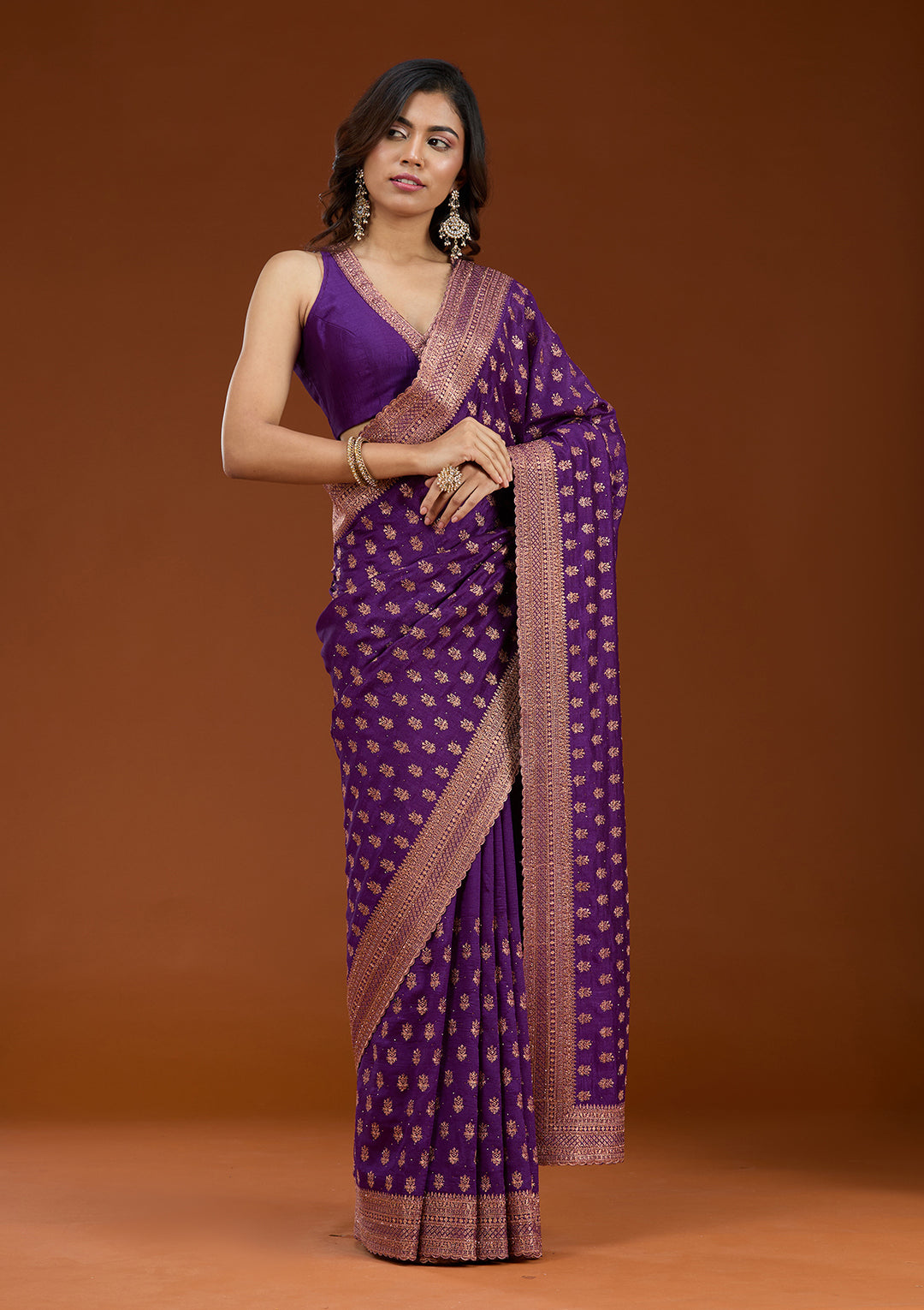Purple Soft Raw Silk Antique Zariwork Saree With Matching Blouse Piece