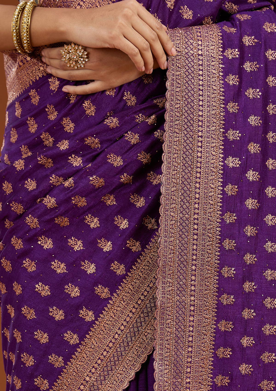Purple Soft Raw Silk Antique Zariwork Saree With Matching Blouse Piece