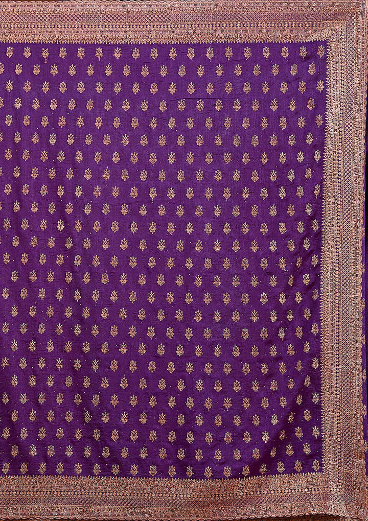 Purple Soft Raw Silk Antique Zariwork Saree With Matching Blouse Piece