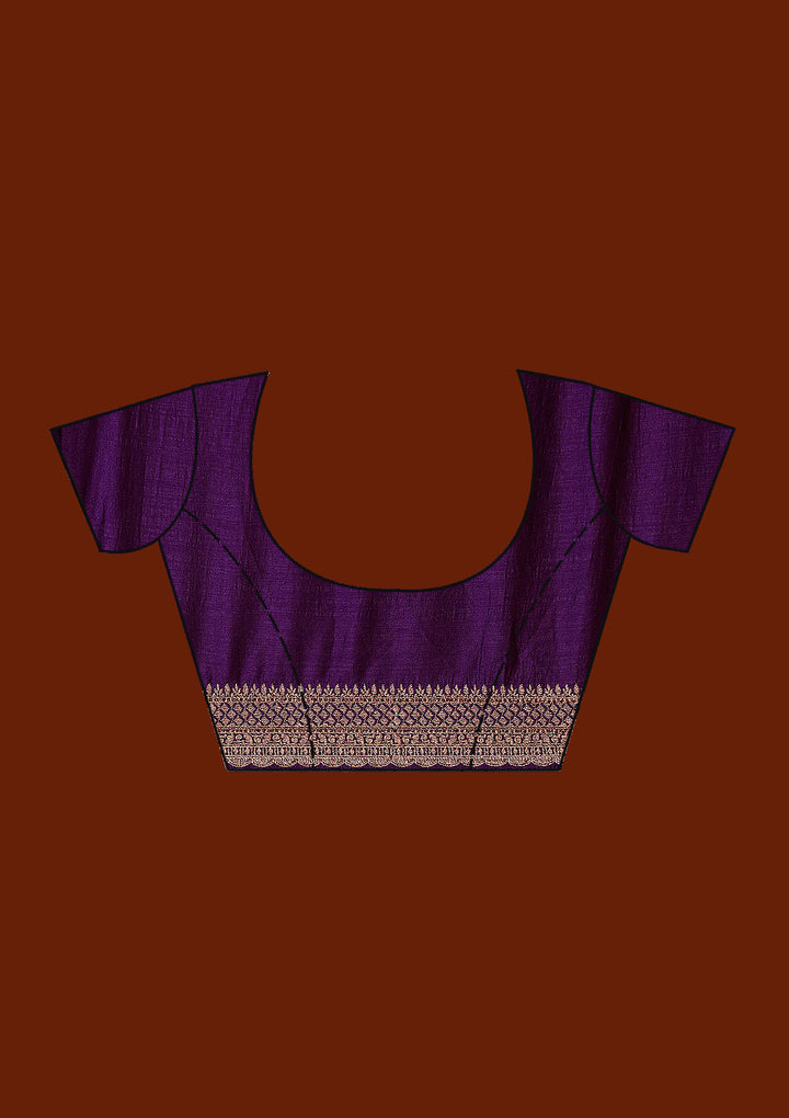 Purple Soft Raw Silk Antique Zariwork Saree With Matching Blouse Piece