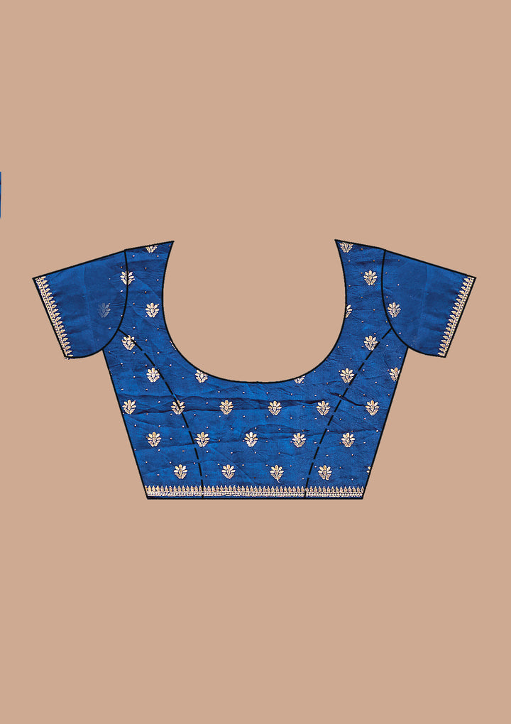 Navy Blue Soft Raw Silk Gold Zariwork Saree With Matching Blouse Piece