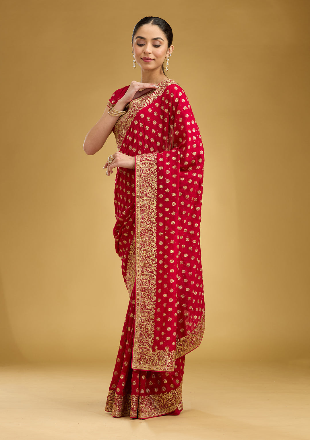 Rani Pink Zariwork (Gold) Soft Raw Silk Saree