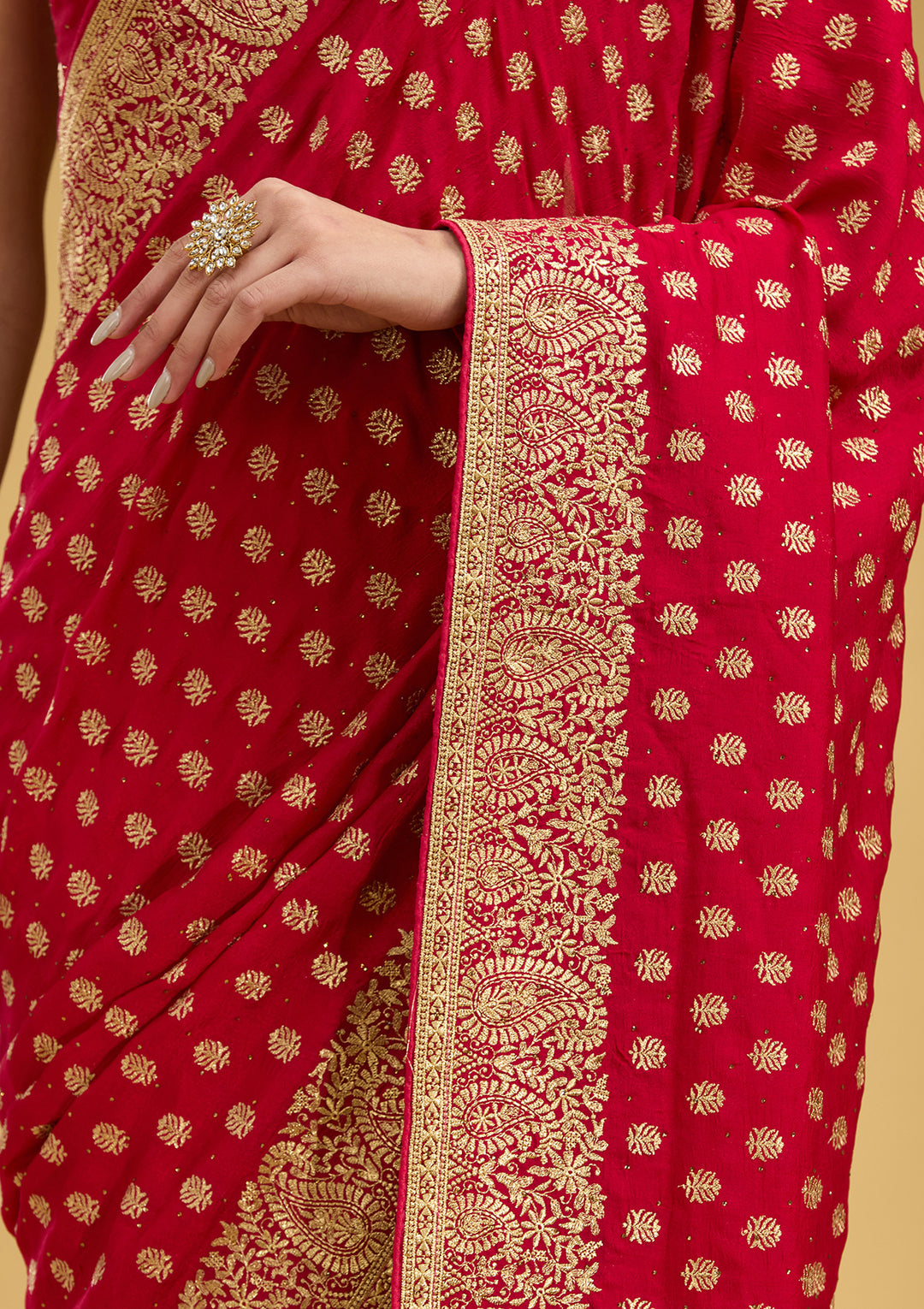 Rani Pink Zariwork (Gold) Soft Raw Silk Saree