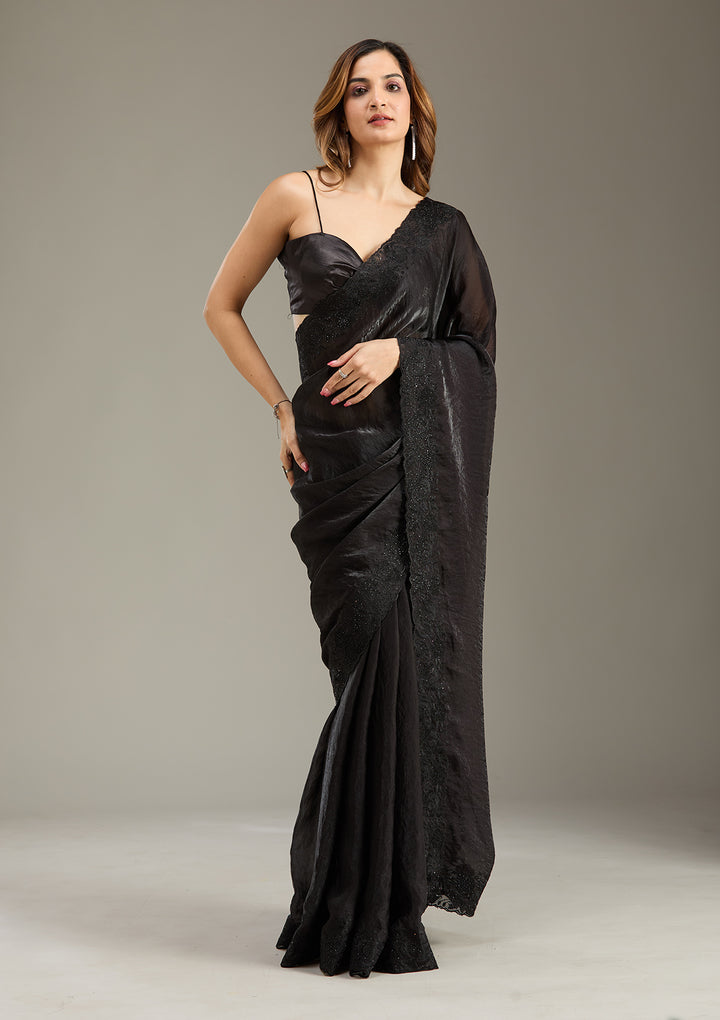 Black Threadwork Tissue Saree