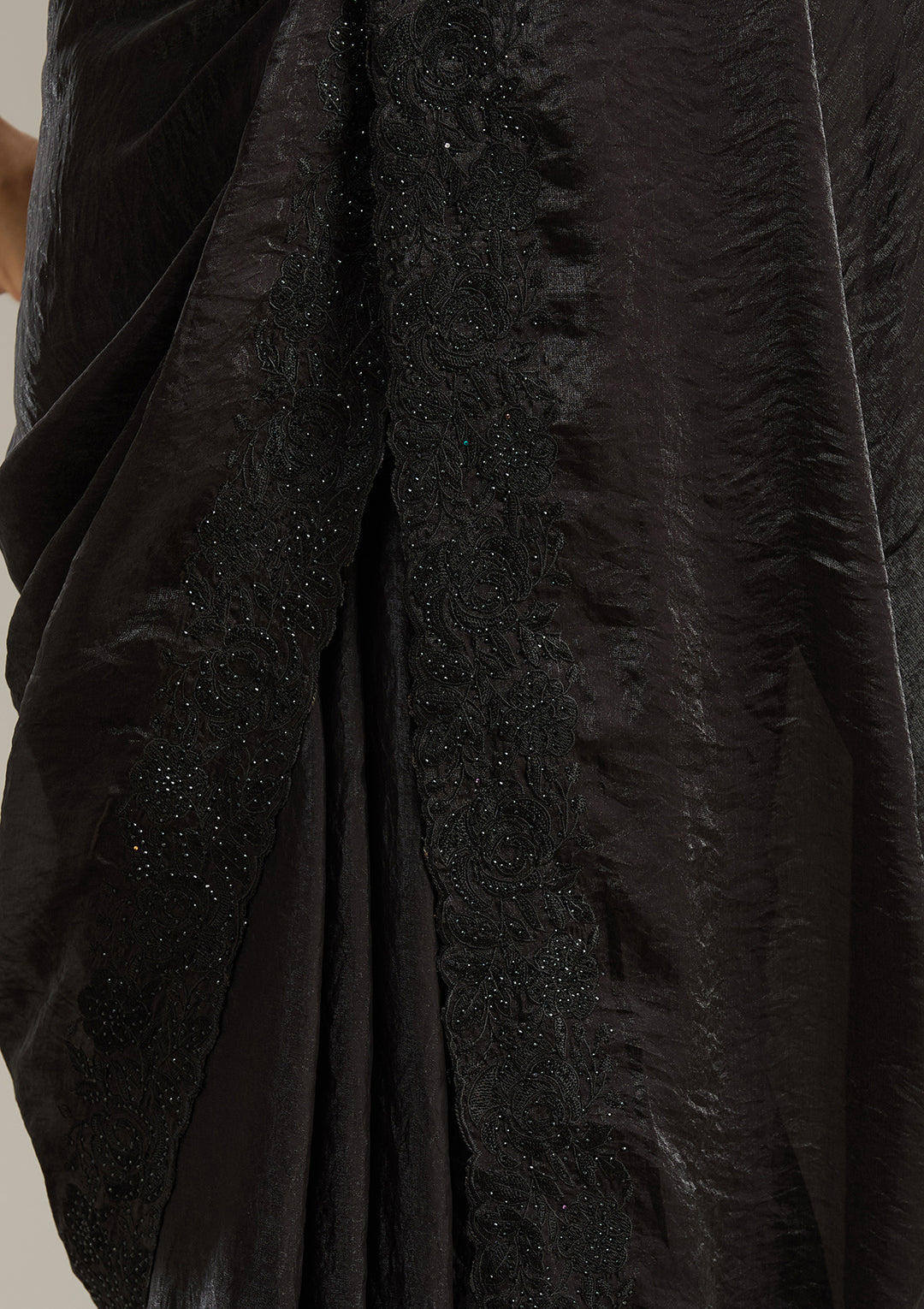 Black Threadwork Tissue Saree