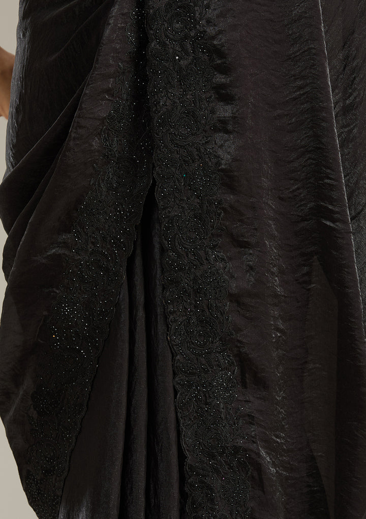 Black Threadwork Tissue Saree