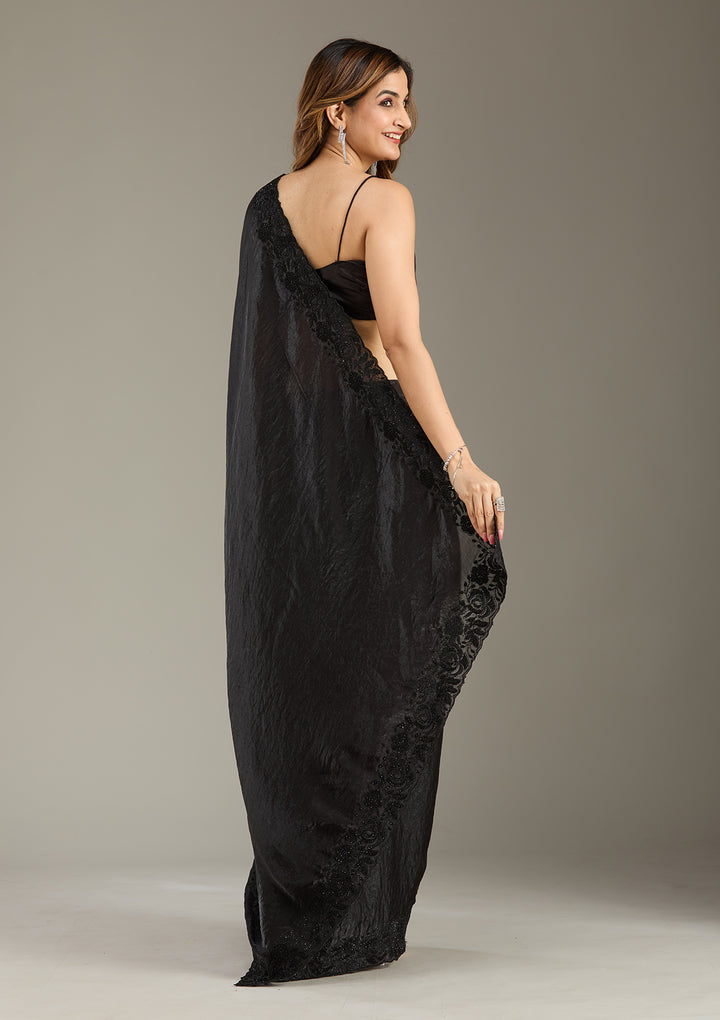 Black Threadwork Tissue Saree