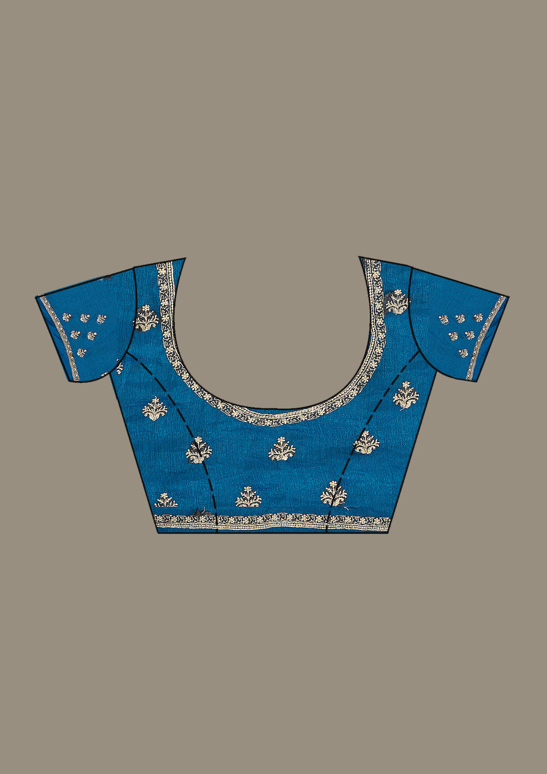 Peacock Blue Tissue Gold Zariwork Saree With Matching Blouse Piece
