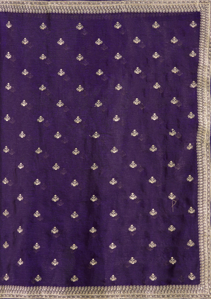 Purple Tissue Gold Zariwork Saree With Matching Blouse Piece