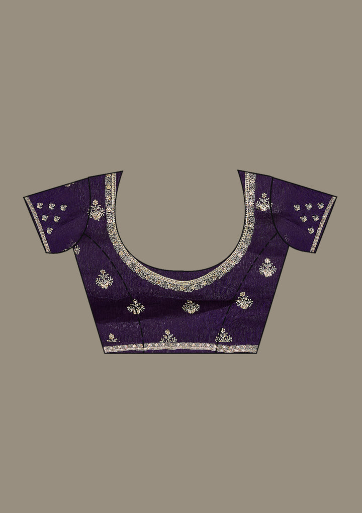 Purple Tissue Gold Zariwork Saree With Matching Blouse Piece