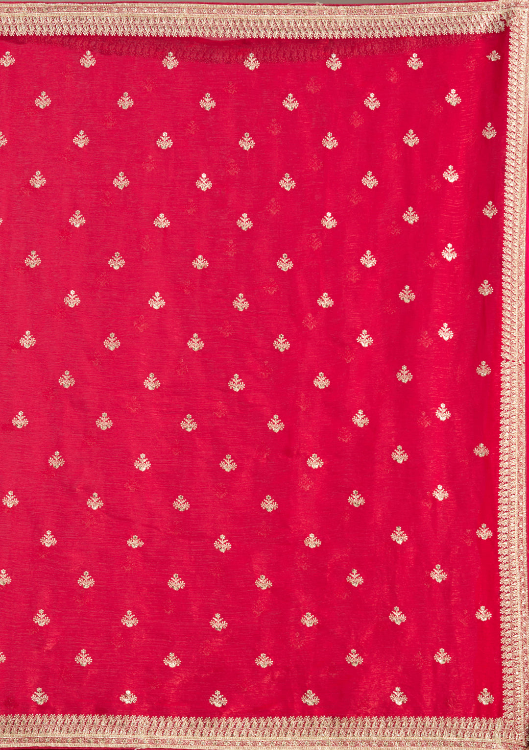 Rani Pink Tissue Gold Zariwork Saree With Matching Blouse Piece