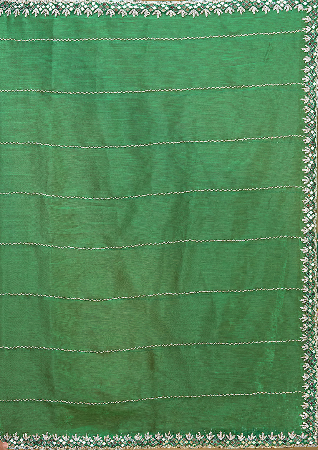 Bottle Green Tissue Cutdana Saree With Matching Blouse Piece