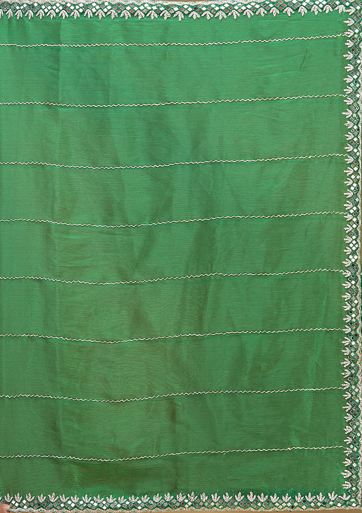Bottle Green Tissue Cutdana Saree With Matching Blouse Piece