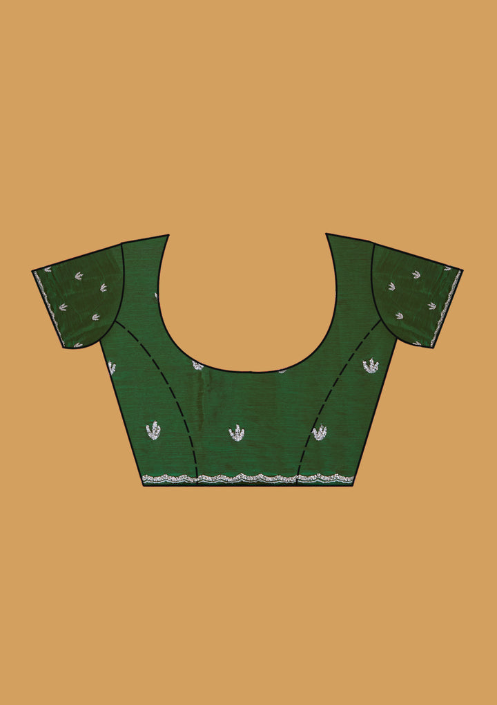 Bottle Green Tissue Cutdana Saree With Matching Blouse Piece