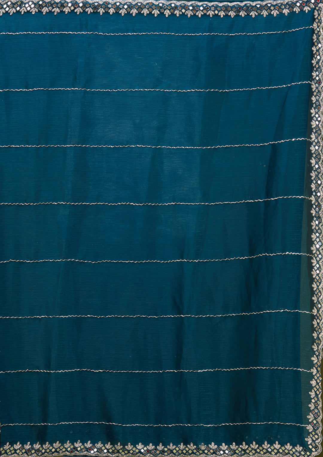 Peacock Blue Tissue Cutdana Saree With Matching Blouse Piece