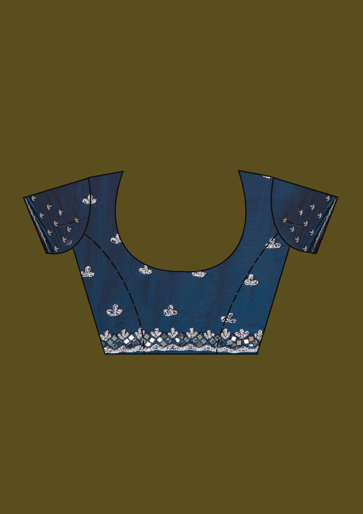Peacock Blue Tissue Cutdana Saree With Matching Blouse Piece