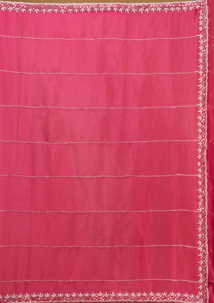 Rani Pink Tissue Cutdana Saree With Matching Blouse Piece