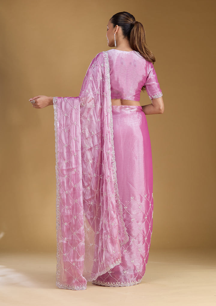 Baby Pink Cutdana Tissue Saree
