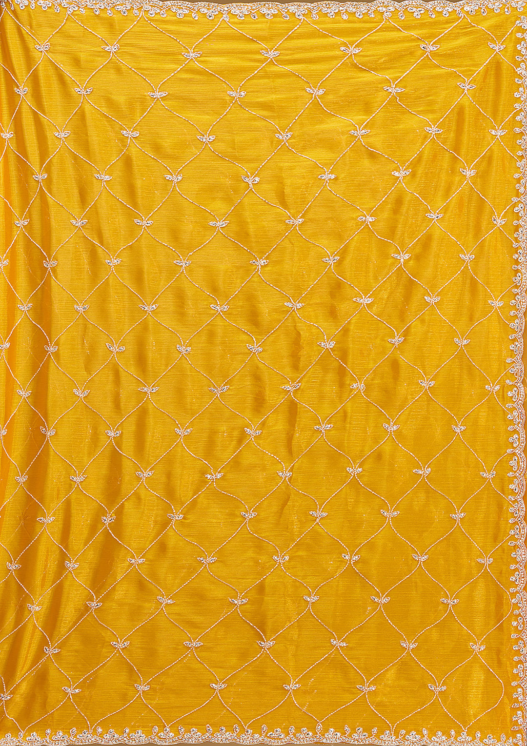 Yellow Tissue Cutdana Saree With Matching Blouse Piece