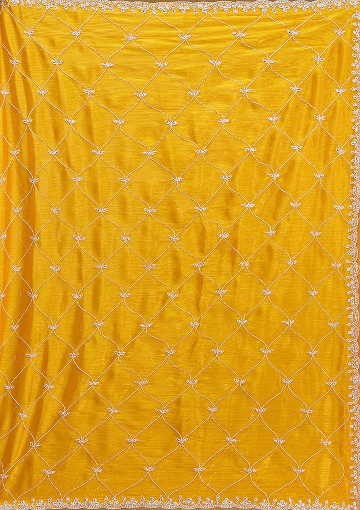 Yellow Tissue Cutdana Saree With Matching Blouse Piece