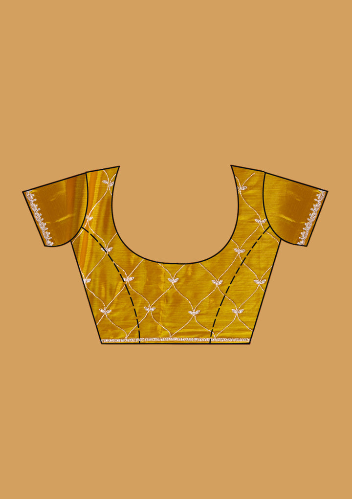 Yellow Tissue Cutdana Saree With Matching Blouse Piece