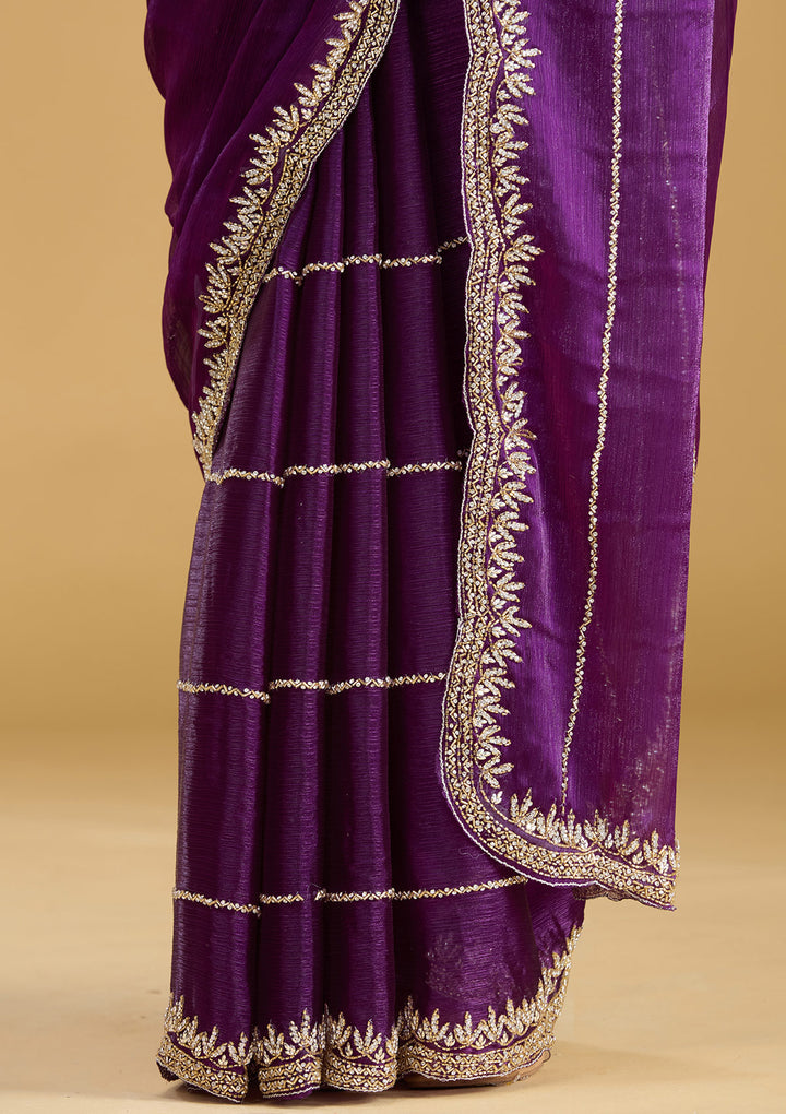 Purple Tissue Silver Stonework Saree With Matching Blouse Piece
