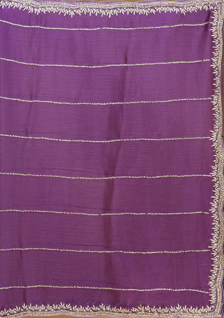 Purple Tissue Silver Stonework Saree With Matching Blouse Piece