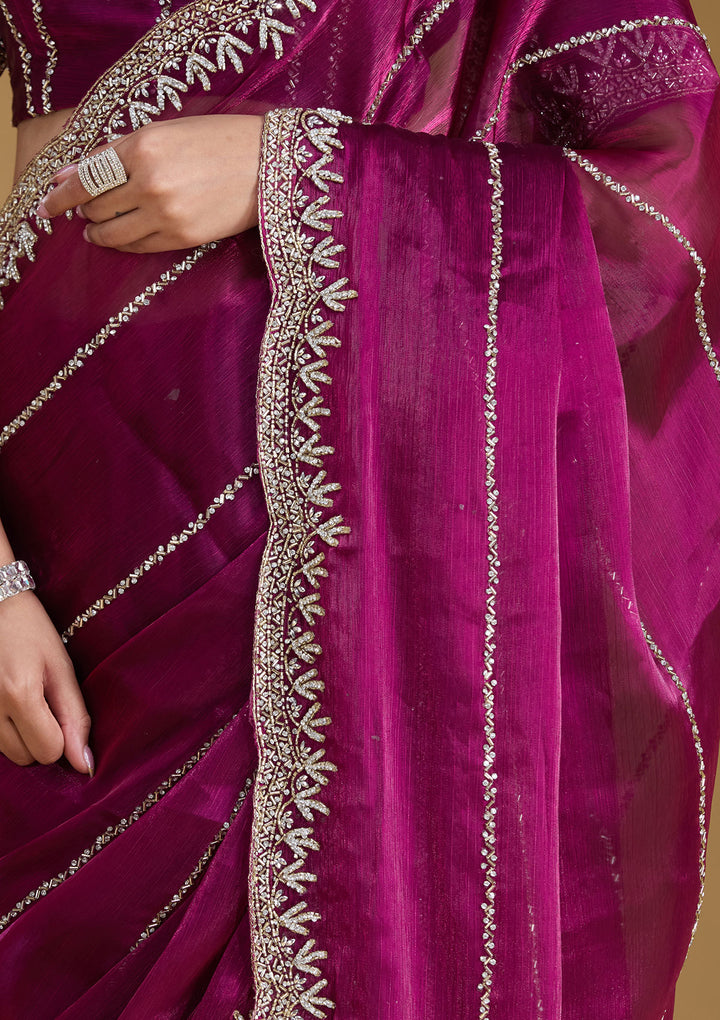 Wine Stonework (Silver) Tissue Saree