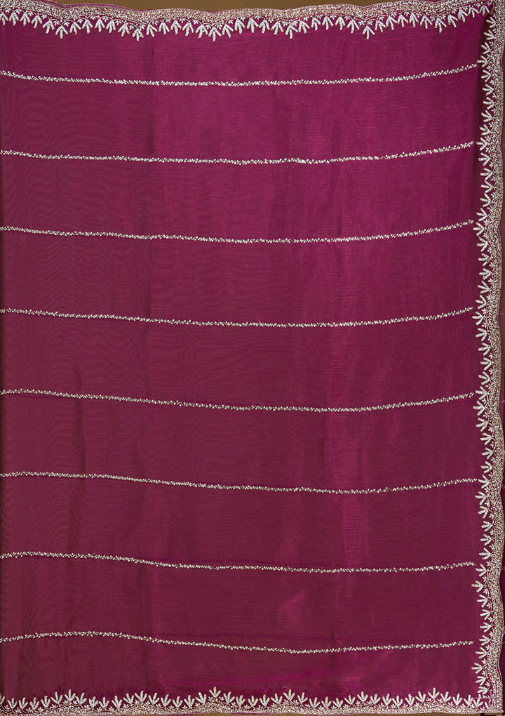 Wine Stonework (Silver) Tissue Saree